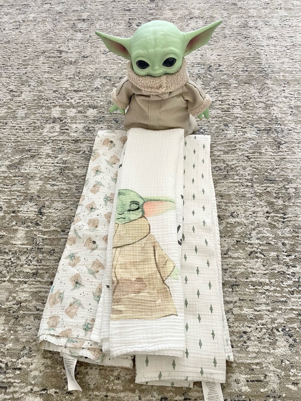 Pottery Barn Kids Star Wars Grogu Muslin Swaddle Blankets Baby with plushy